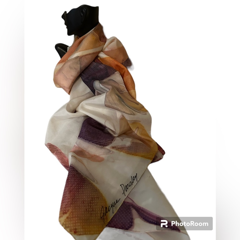 Beautiful Long Scarf signed by artist Jacque Parsley, 70”x15”